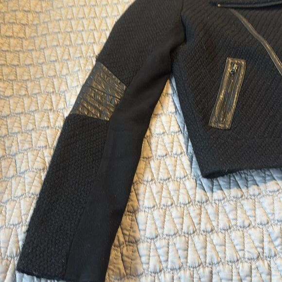 Vince For Bergorf Goodman Black Leather Trim Wool Tweed Moto Jacket Size XS - Picture 10 of 13